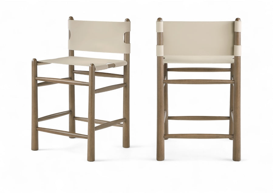 Santos Vegan Leather Upholstered Counter Stool — 77097-C - Beige - 77097Beige-C Double Chair
