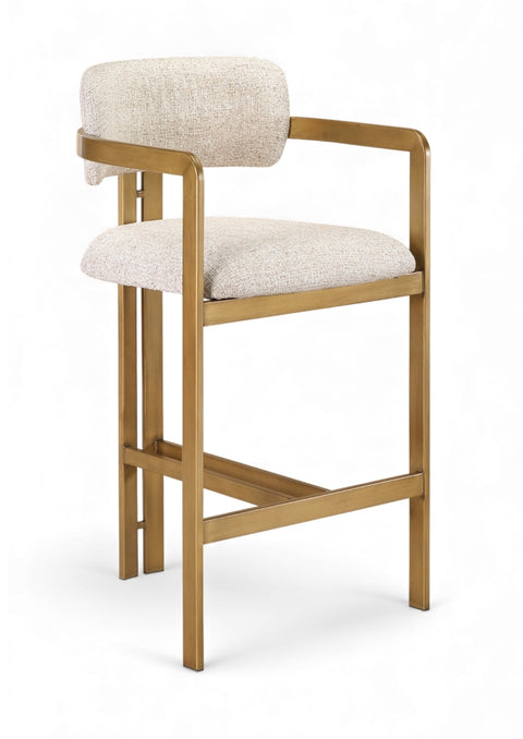 Aurum Linen Textured Fabric Upholstered And Brushed Brass Iron Frame Counter Stool — 88089-C