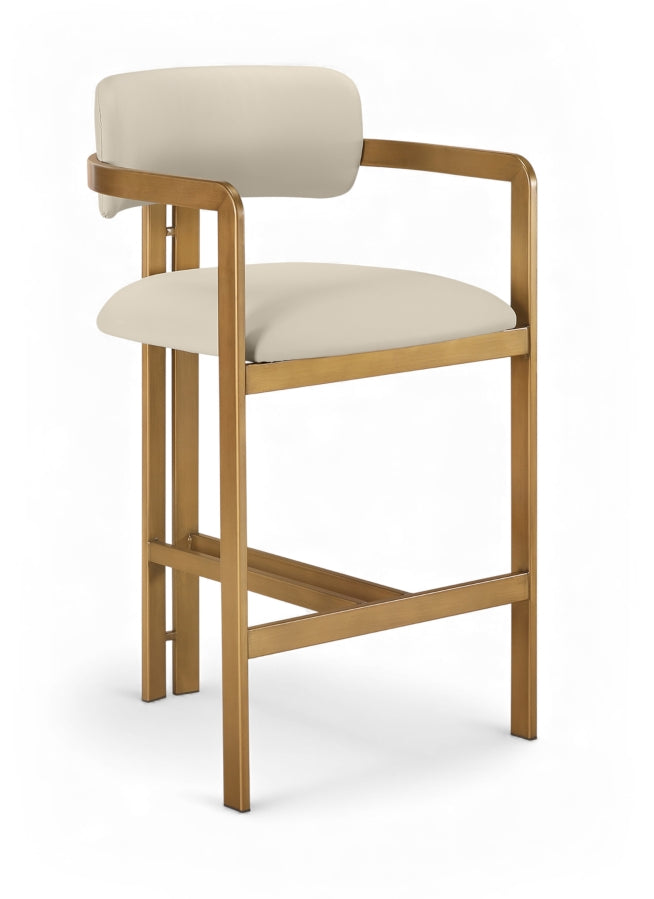 Aurum Vegan Leather Upholstered And Brushed Brass Iron Frame Counter Stool — 88094-C - Beige - 88094Beige-C