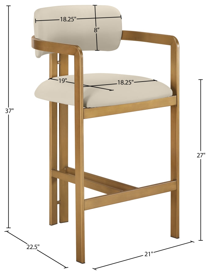 Aurum Vegan Leather Upholstered And Brushed Brass Iron Frame Counter Stool — 88094-C - Beige - 88094Beige-C Dim