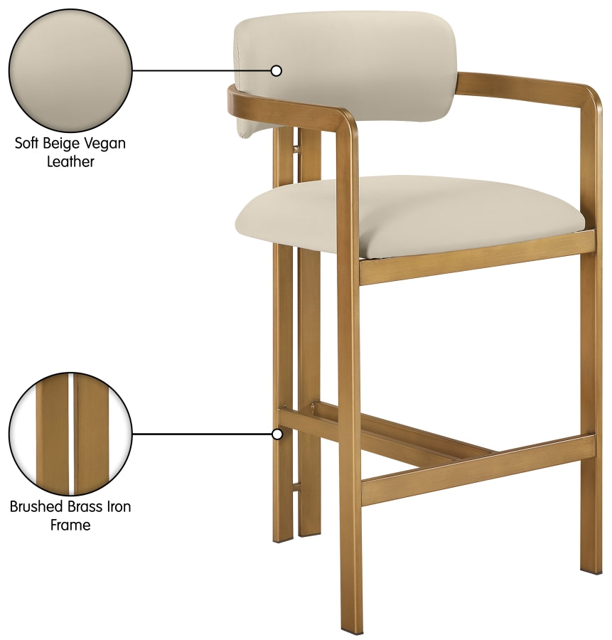 Aurum Vegan Leather Upholstered And Brushed Brass Iron Frame Counter Stool — 88094-C - Beige - 88094Beige-C Infographic