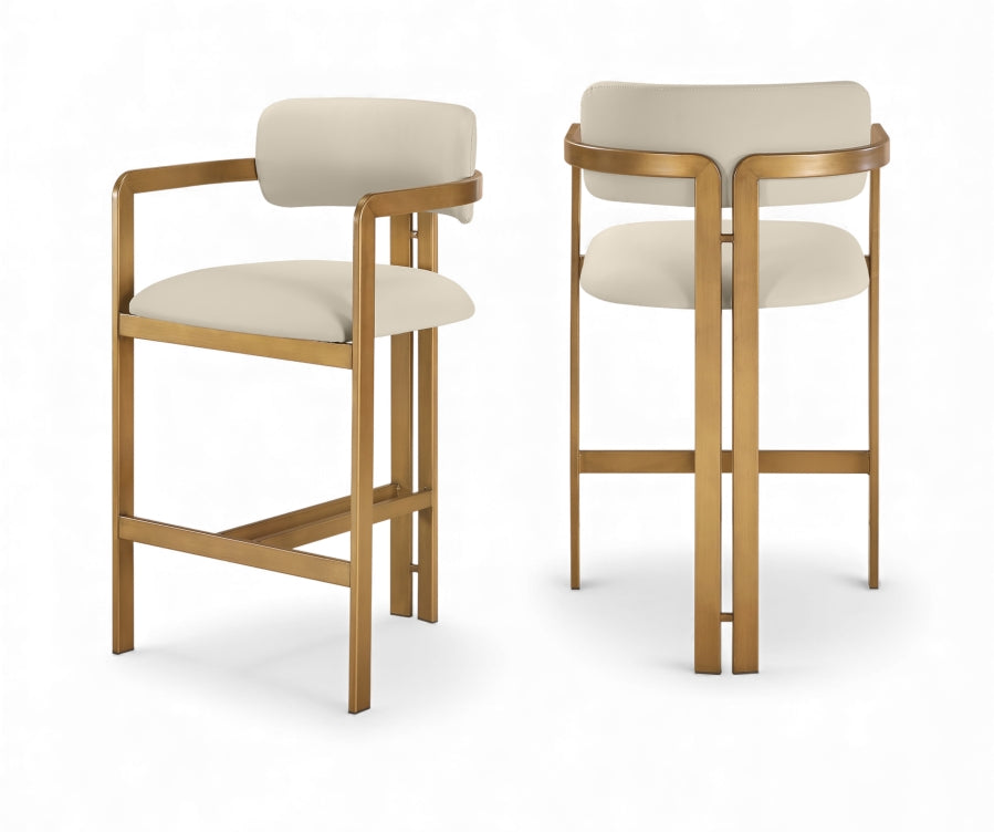 Aurum Vegan Leather Upholstered And Brushed Brass Iron Frame Counter Stool — 88094-C - Beige - 88094Beige-C Double Chair
