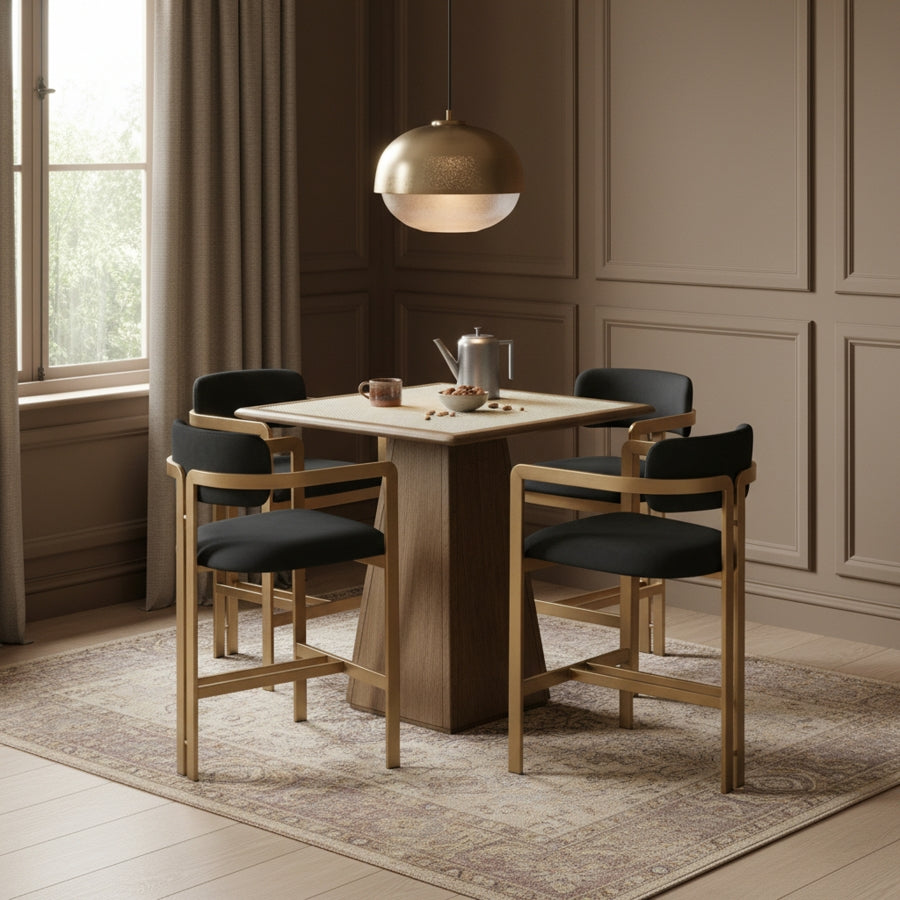 Aurum Vegan Leather Upholstered And Brushed Brass Iron Frame Counter Stool — 88094-C - Black - 88094Black-C alternate view 1
