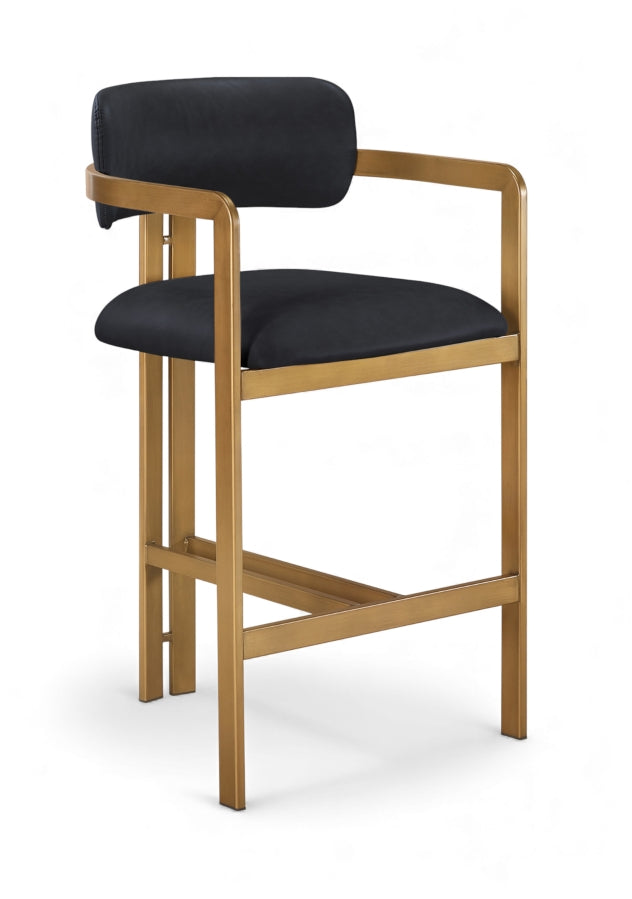 Aurum Vegan Leather Upholstered And Brushed Brass Iron Frame Counter Stool — 88094-C - Black - 88094Black-C
