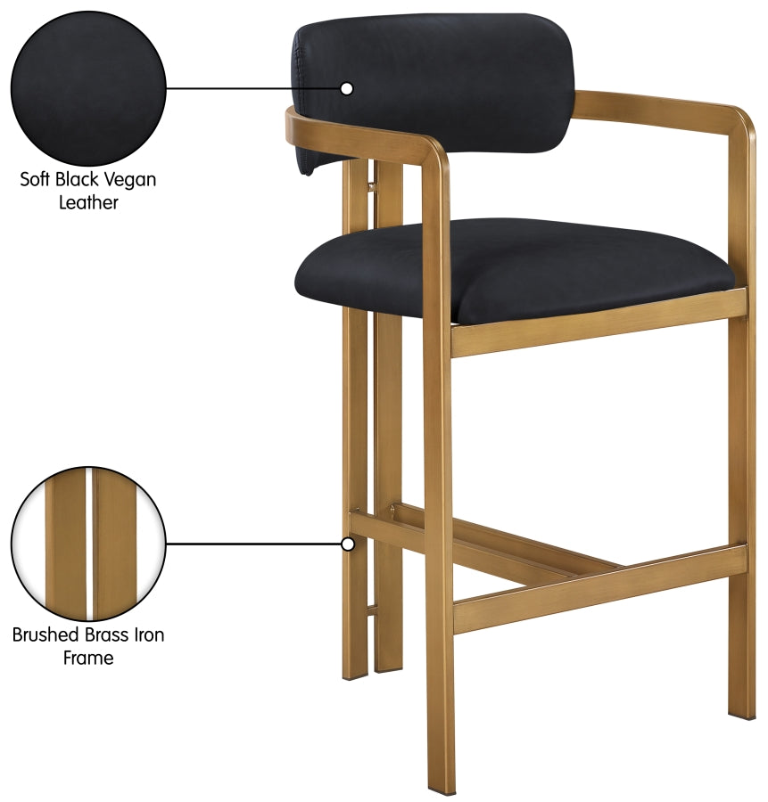 Aurum Vegan Leather Upholstered And Brushed Brass Iron Frame Counter Stool — 88094-C - Black - 88094Black-C Infographic