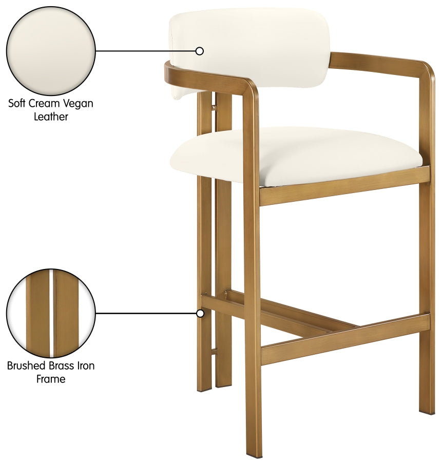 Aurum Vegan Leather Upholstered And Brushed Brass Iron Frame Counter Stool — 88094-C - Cream - 88094Cream-C Infographic