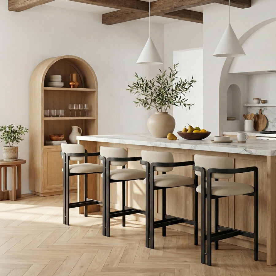 Aurum Vegan Leather Upholstered And Matte Black Iron Frame Counter Stool — 88096-C - Beige - 88096Beige-C alternate view 1