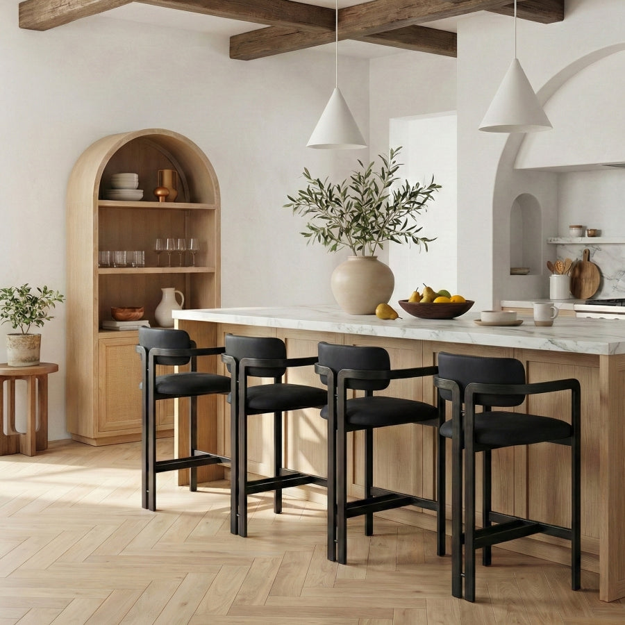 Aurum Vegan Leather Upholstered And Matte Black Iron Frame Counter Stool — 88096-C - Black - 88096Black-C alternate view 1
