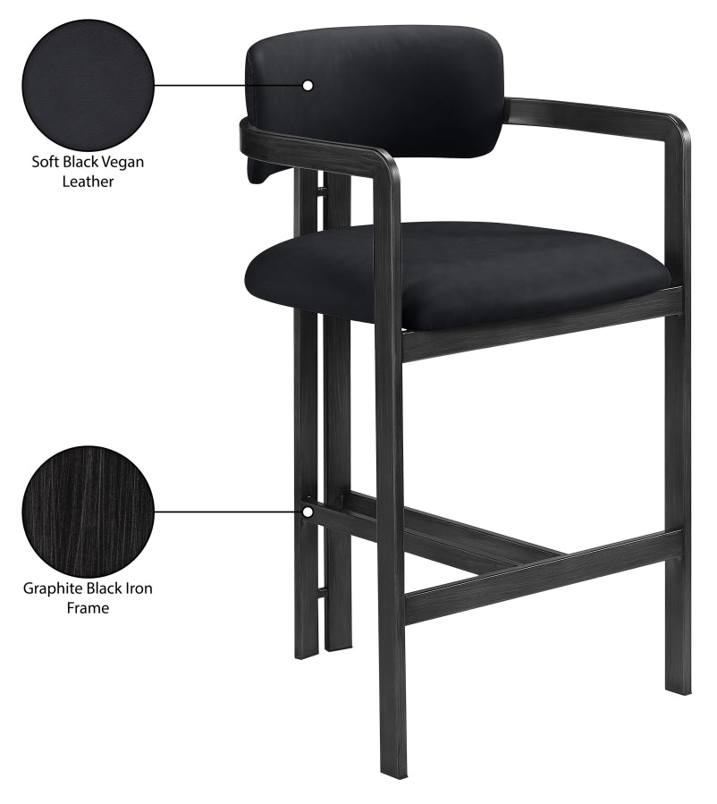 Aurum Vegan Leather Upholstered And Matte Black Iron Frame Counter Stool — 88096-C - Black - 88096Black-C Infographic