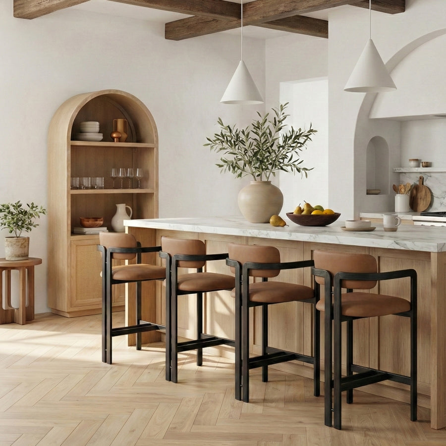 Aurum Vegan Leather Upholstered And Matte Black Iron Frame Counter Stool — 88096-C - Cognac - 88096Cognac-C alternate view 1