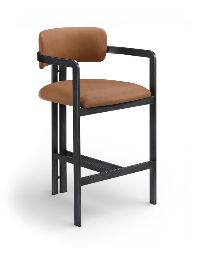 Aurum Vegan Leather Upholstered And Matte Black Iron Frame Counter Stool — 88096-C - Cognac - 88096Cognac-C
