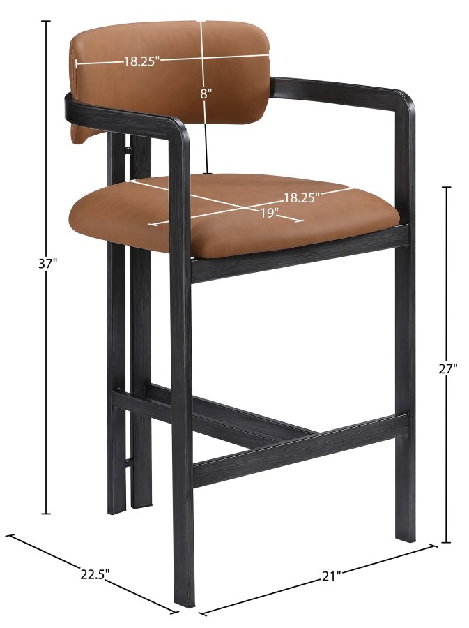 Aurum Vegan Leather Upholstered And Matte Black Iron Frame Counter Stool — 88096-C - Cognac - 88096Cognac-C Dim