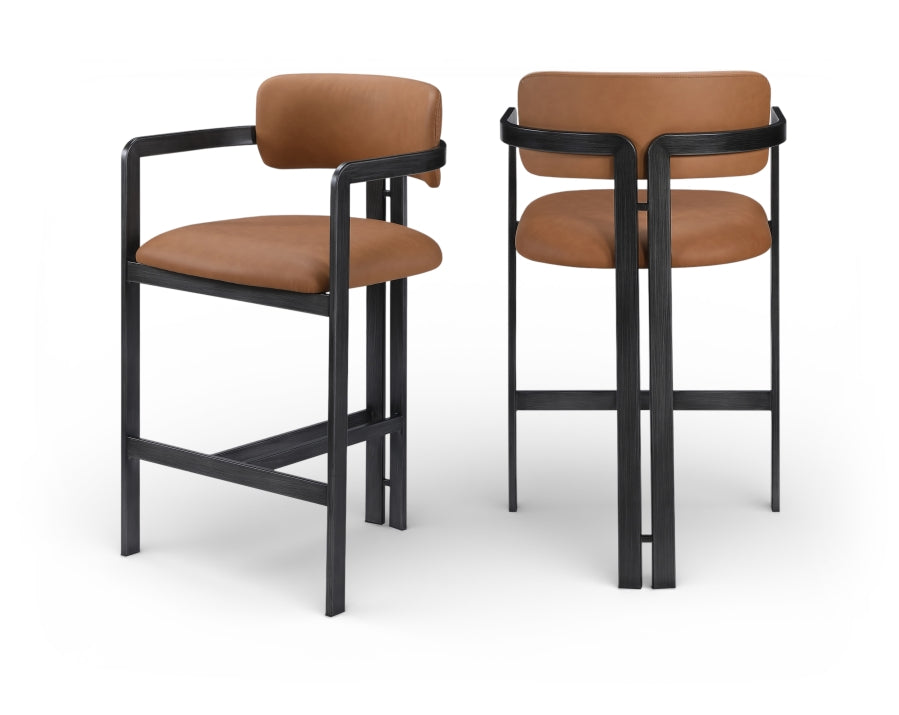 Aurum Vegan Leather Upholstered And Matte Black Iron Frame Counter Stool — 88096-C - Cognac - 88096Cognac-C Double Chair