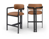 Aurum Vegan Leather Upholstered And Matte Black Iron Frame Counter Stool — 88096-C - Cognac - 88096Cognac-C Double Chair
