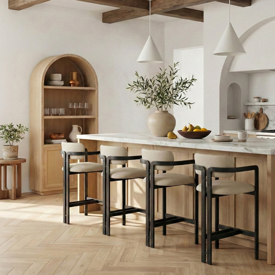 Aurum Vegan Leather Upholstered And Matte Black Iron Frame Counter Stool — 88096-C - Cream - 88096Cream-C alternate view 1