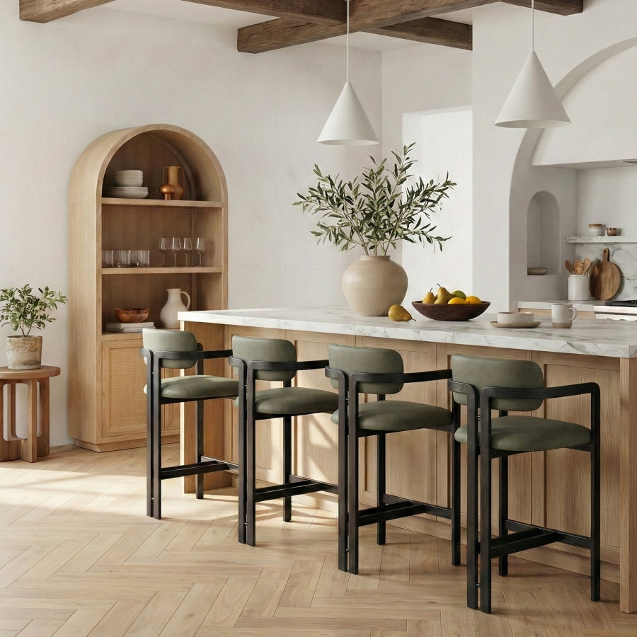 Aurum Vegan Leather Upholstered And Matte Black Iron Frame Counter Stool — 88096-C - Green - 88096Green-C alternate view 1