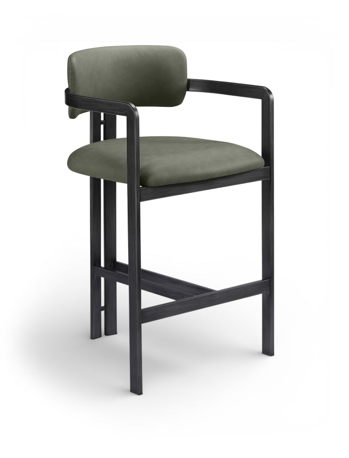 Aurum Vegan Leather Upholstered And Matte Black Iron Frame Counter Stool — 88096-C - Green - 88096Green-C