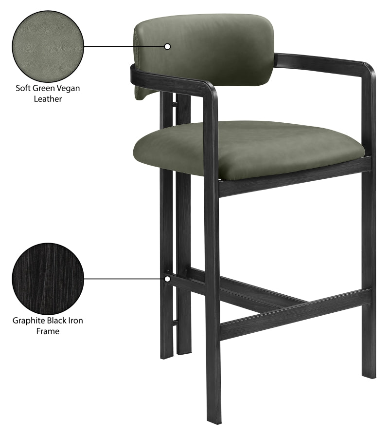 Aurum Vegan Leather Upholstered And Matte Black Iron Frame Counter Stool — 88096-C - Green - 88096Green-C Infographic