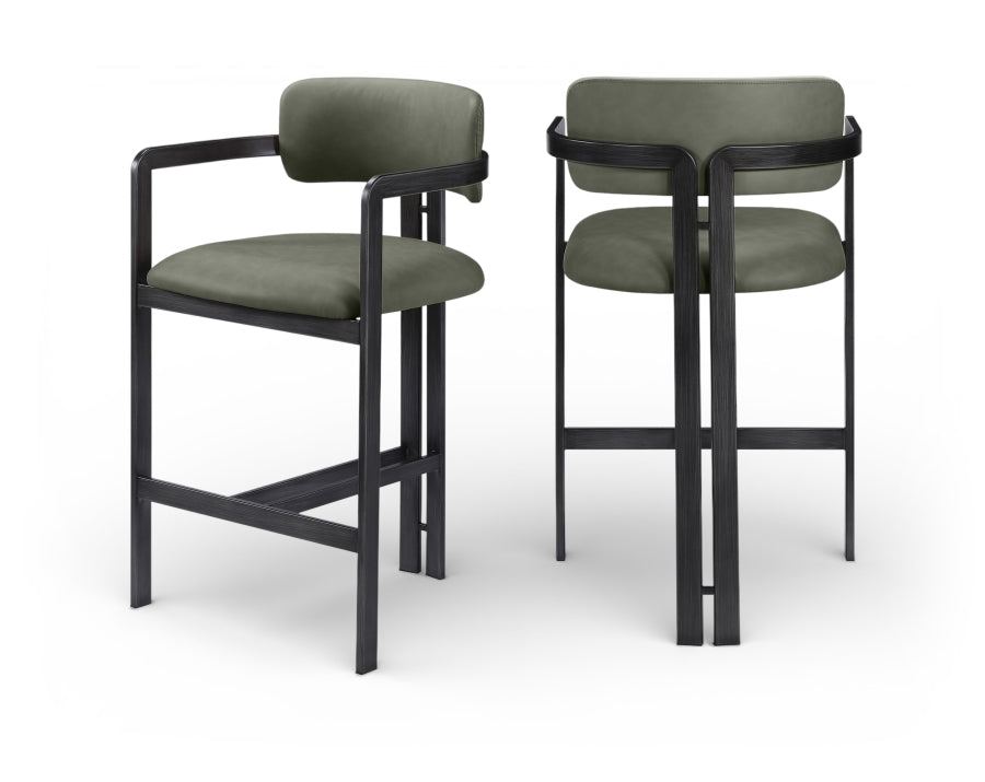 Aurum Vegan Leather Upholstered And Matte Black Iron Frame Counter Stool — 88096-C - Green - 88096Green-C Double Chair