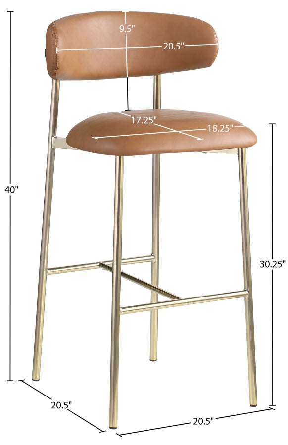 Lupita Vegan Leather Upholstered Bar Stool — 833-C - Cognac - 833Cognac-C Dim