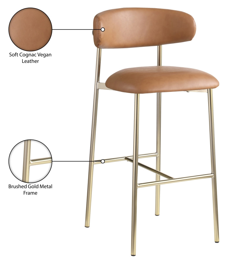 Lupita Vegan Leather Upholstered Bar Stool — 833-C - Cognac - 833Cognac-C Infographic