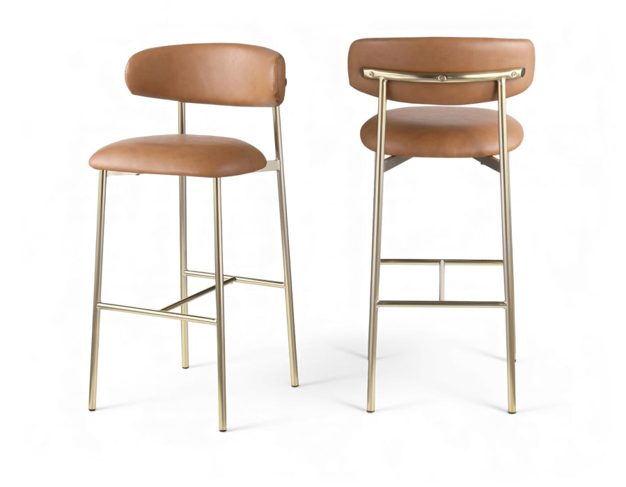 Lupita Vegan Leather Upholstered Bar Stool — 833-C - Cognac - 833Cognac-C Double Chair