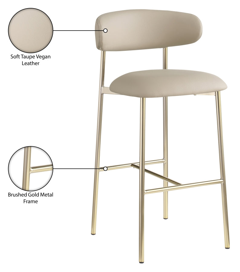 Lupita Vegan Leather Upholstered Bar Stool — 833-C - Taupe - 833Taupe-C Infographic