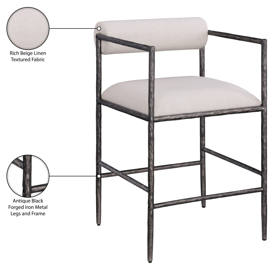 Axis Linen Textured Fabric Upholstered Counter Stool — 88098-C - Beige - 88098Beige-C Infographic
