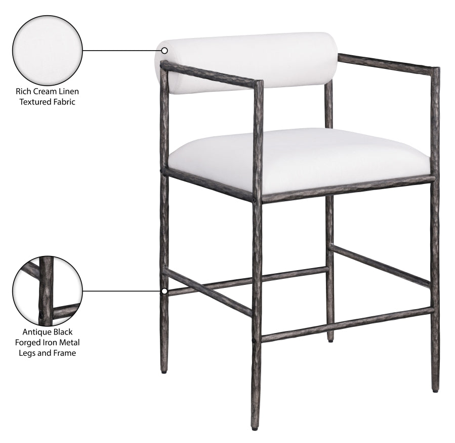 Axis Linen Textured Fabric Upholstered Counter Stool — 88098-C - Cream - 88098Cream-C Infographic