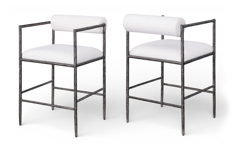 Axis Linen Textured Fabric Upholstered Counter Stool — 88098-C - Cream - 88098Cream-C Double Chair