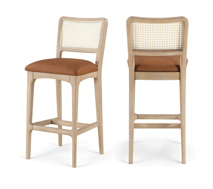 Atrium Cane Back And Vegan Leather Upholstered Seat Bar Stool — 77092-C - Cognac - 77092Cognac-C Double Chair