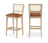 Atrium Cane Back And Vegan Leather Upholstered Seat Bar Stool — 77092-C - Cognac - 77092Cognac-C Double Chair