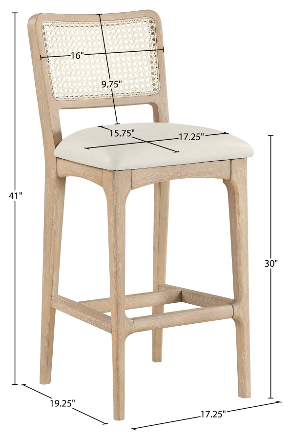 Atrium Cane Back And Vegan Leather Upholstered Seat Bar Stool — 77092-C - Cream - 77092Cream-C Dim