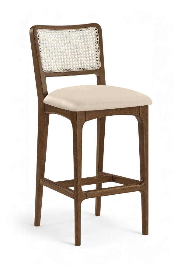 Atrium Cane Back And Vegan Leather Upholstered Seat Bar Stool — 77093-C - Beige - 77093Beige-C