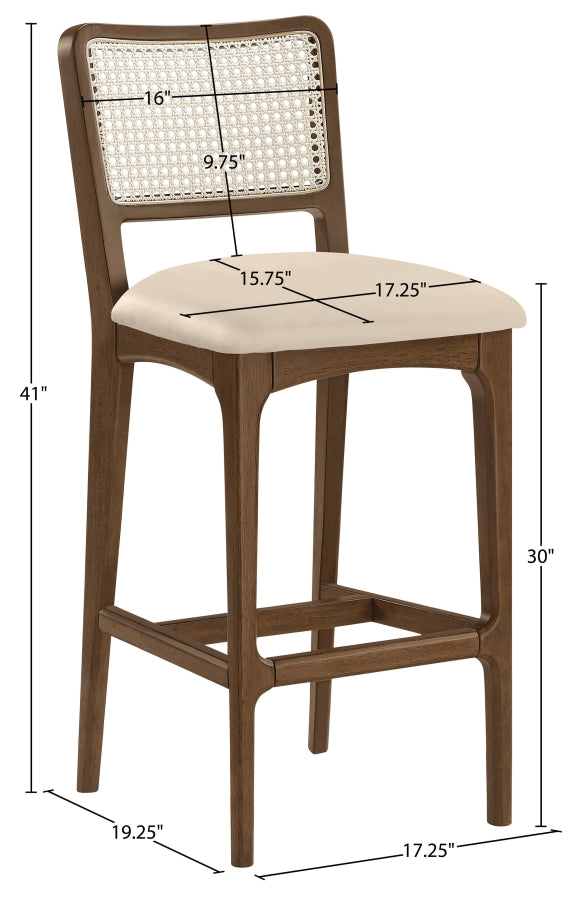 Atrium Cane Back And Vegan Leather Upholstered Seat Bar Stool — 77093-C - Beige - 77093Beige-C Dim