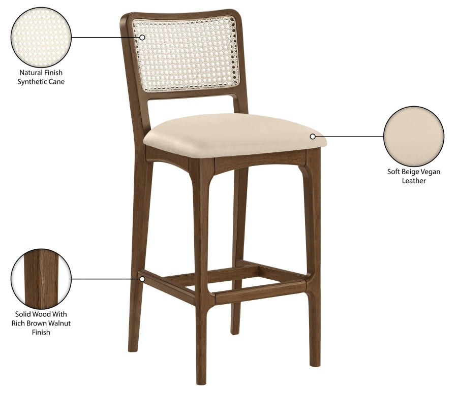 Atrium Cane Back And Vegan Leather Upholstered Seat Bar Stool — 77093-C - Beige - 77093Beige-C Infographic