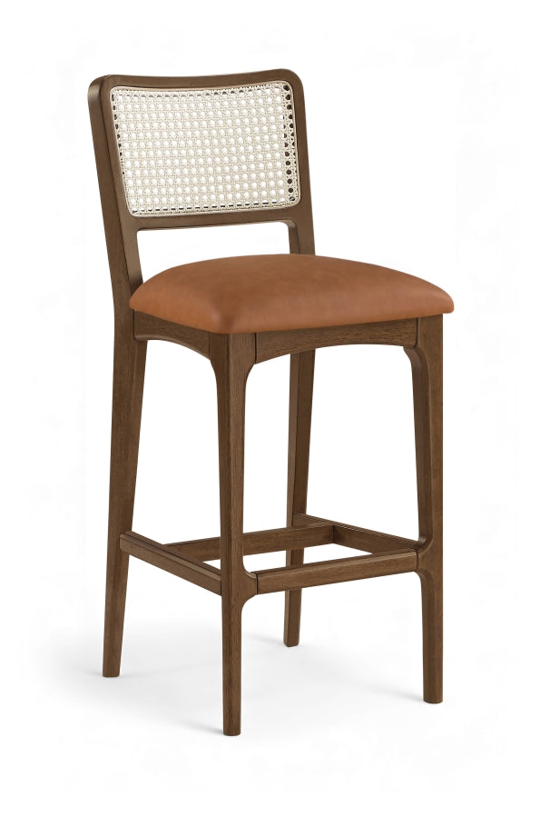 Atrium Cane Back And Vegan Leather Upholstered Seat Bar Stool — 77093-C - Cognac - 77093Cognac-C