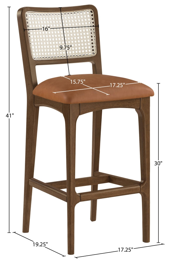 Atrium Cane Back And Vegan Leather Upholstered Seat Bar Stool — 77093-C - Cognac - 77093Cognac-C Dim