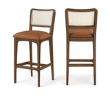 Atrium Cane Back And Vegan Leather Upholstered Seat Bar Stool — 77093-C - Cognac - 77093Cognac-C Double Chair