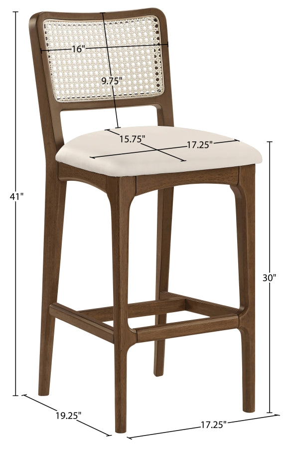 Atrium Cane Back And Vegan Leather Upholstered Seat Bar Stool — 77093-C - Cream - 77093Cream-C Dim