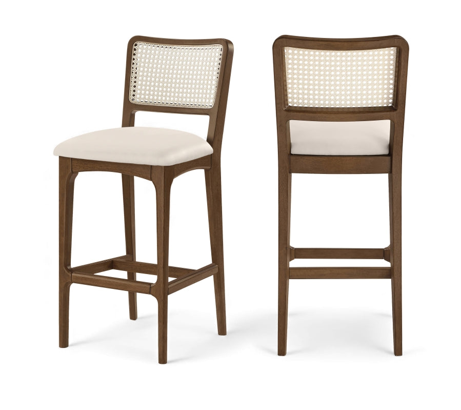 Atrium Cane Back And Vegan Leather Upholstered Seat Bar Stool — 77093-C - Cream - 77093Cream-C Double Chair