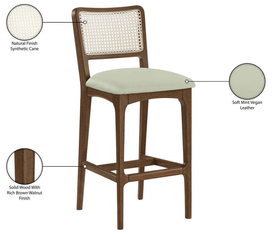 Atrium Cane Back And Vegan Leather Upholstered Seat Bar Stool — 77093-C - Mint - 77093Mint-C Infographic