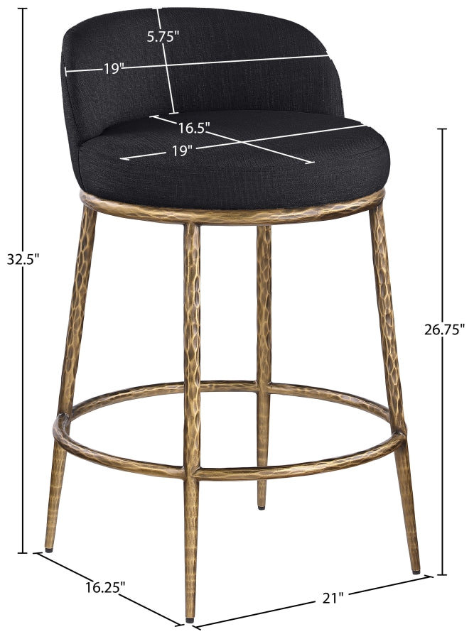 Ferro Linen Textured Performance Fabric Upholstered Counter Stool — 88067-C - Black - 88067Black-C Dim