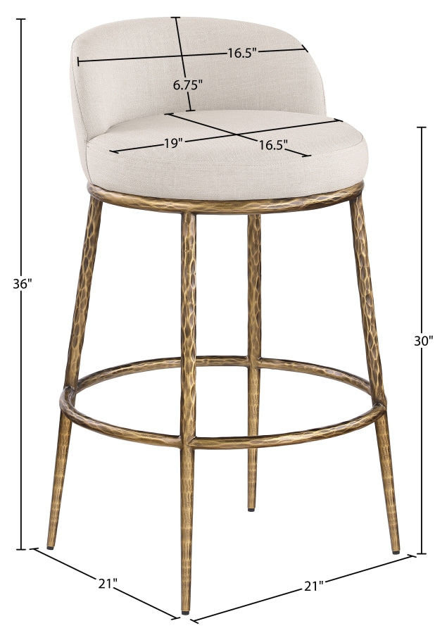 Ferro Performance Fabric Upholstered Bar Stool — 77084-C - Beige - 77084Beige-C Dim