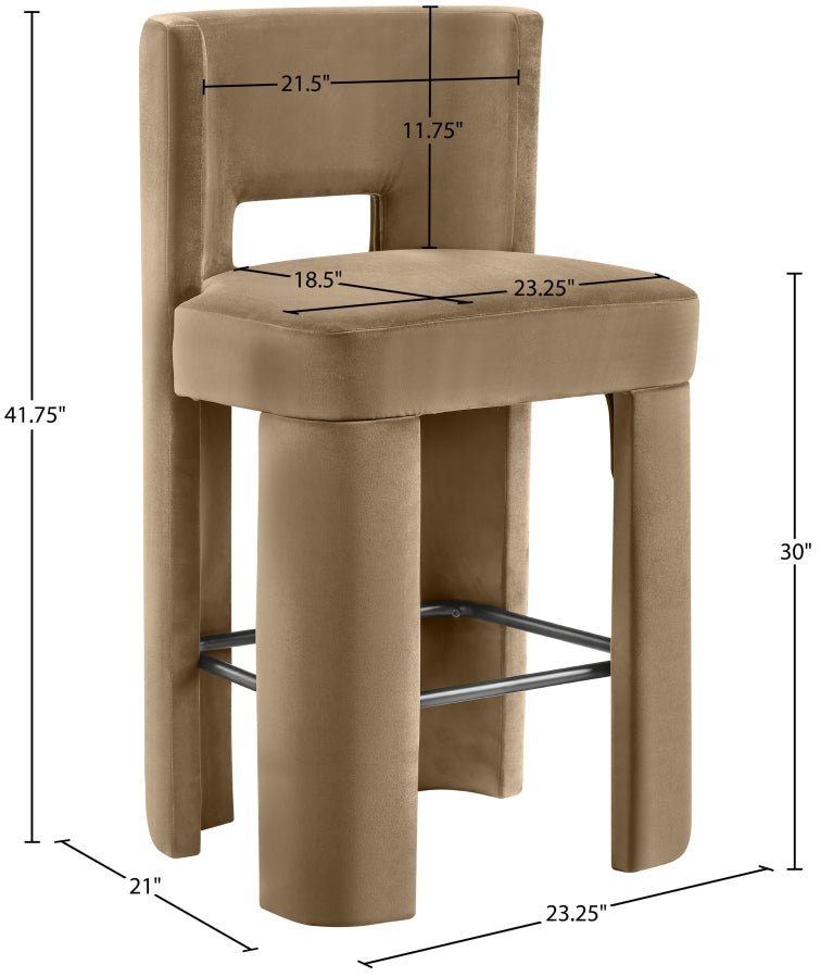 Zuno Velvet Performance Fabric Upholstered Bar Stool — 973-C - Beige - 973Beige-C Dim