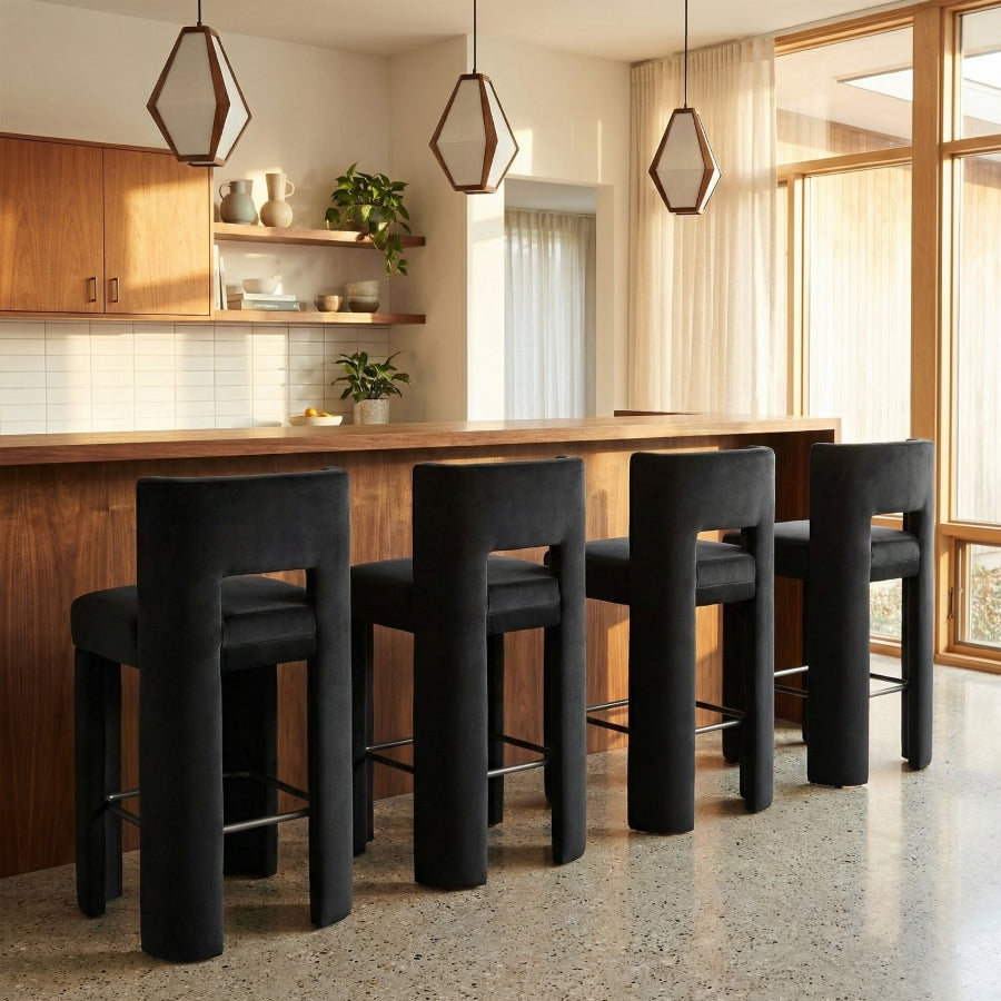 Zuno Velvet Performance Fabric Upholstered Bar Stool — 973-C - Black - 973Black-C alternate view 1