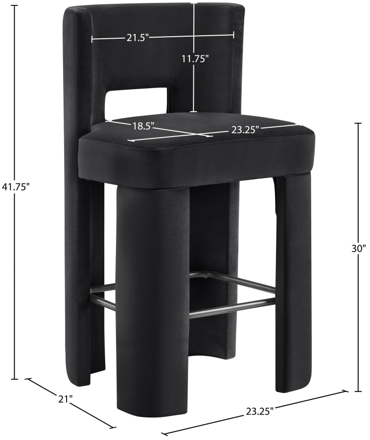 Zuno Velvet Performance Fabric Upholstered Bar Stool — 973-C - Black - 973Black-C Dim