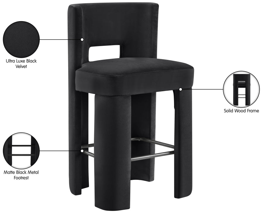 Zuno Velvet Performance Fabric Upholstered Bar Stool — 973-C - Black - 973Black-C Infographic