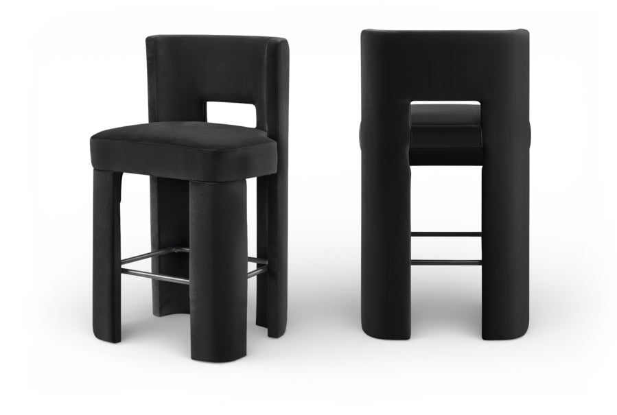 Zuno Velvet Performance Fabric Upholstered Bar Stool — 973-C - Black - 973Black-C Double Chair