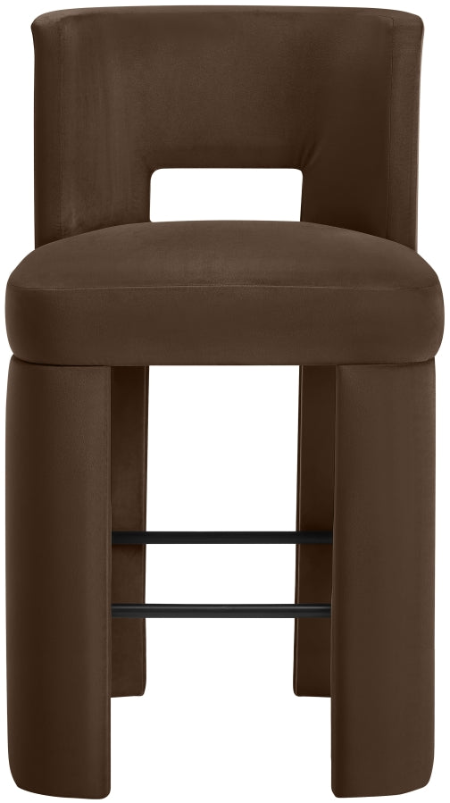 Zuno Velvet Performance Fabric Upholstered Bar Stool — 973-C - Brown - 973Brown-C alternate view 2